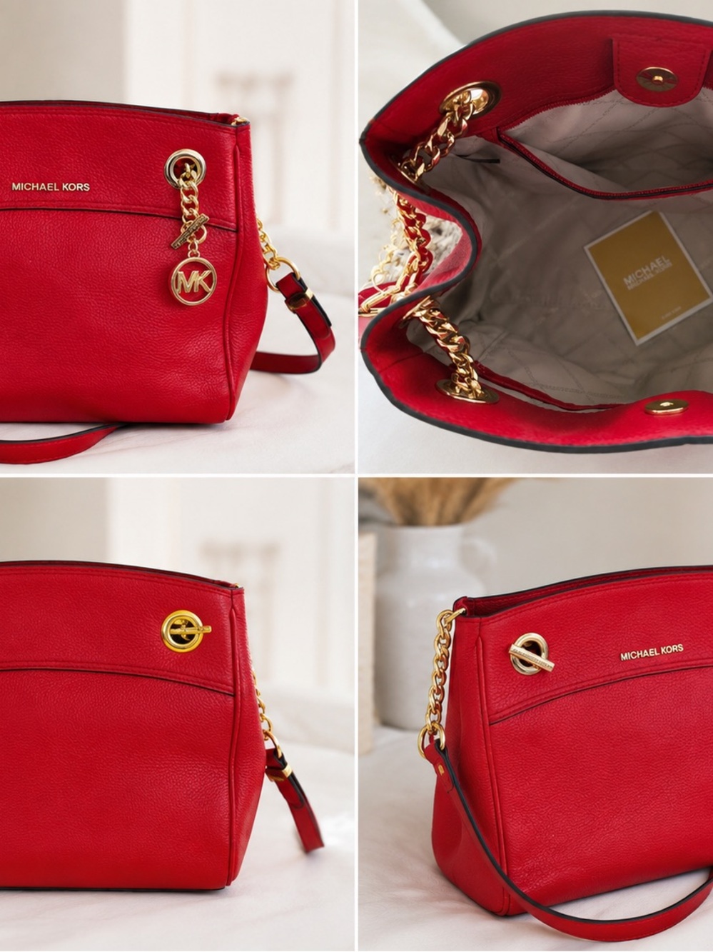 Michael Kors Red Pebbled Leather Shoulder Bag